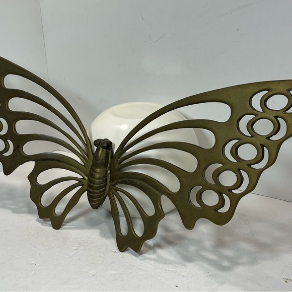 Vintage Solid Brass 22” MCM Butterfly Wall Hanging Decor - Picture 5 of 10